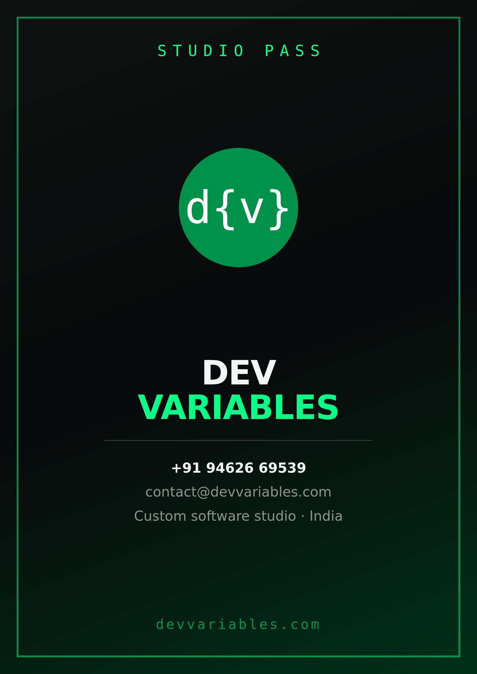 Dev Variables studio pass